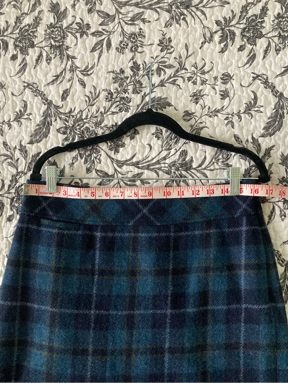 Classic Plaid Wool-Blend Skirt in Teal and Navy - Picture 5 of 7